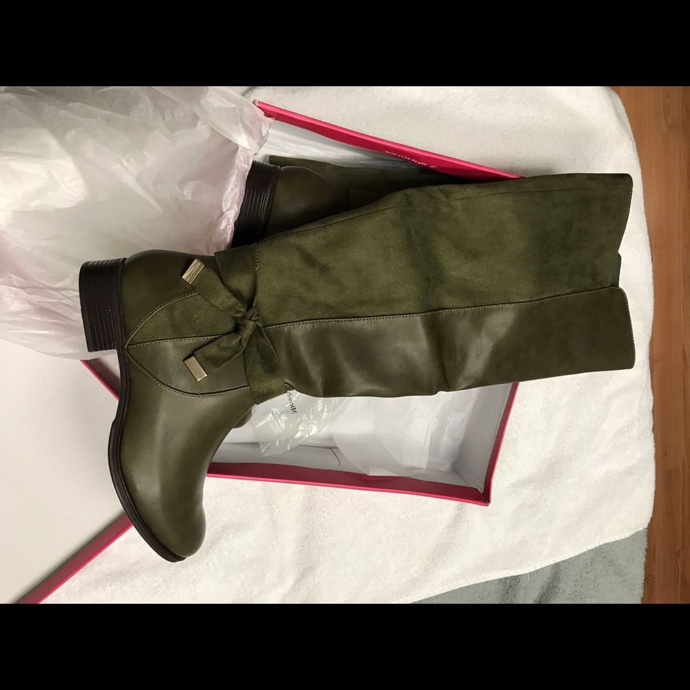Olive Green Faux Leather Boots
